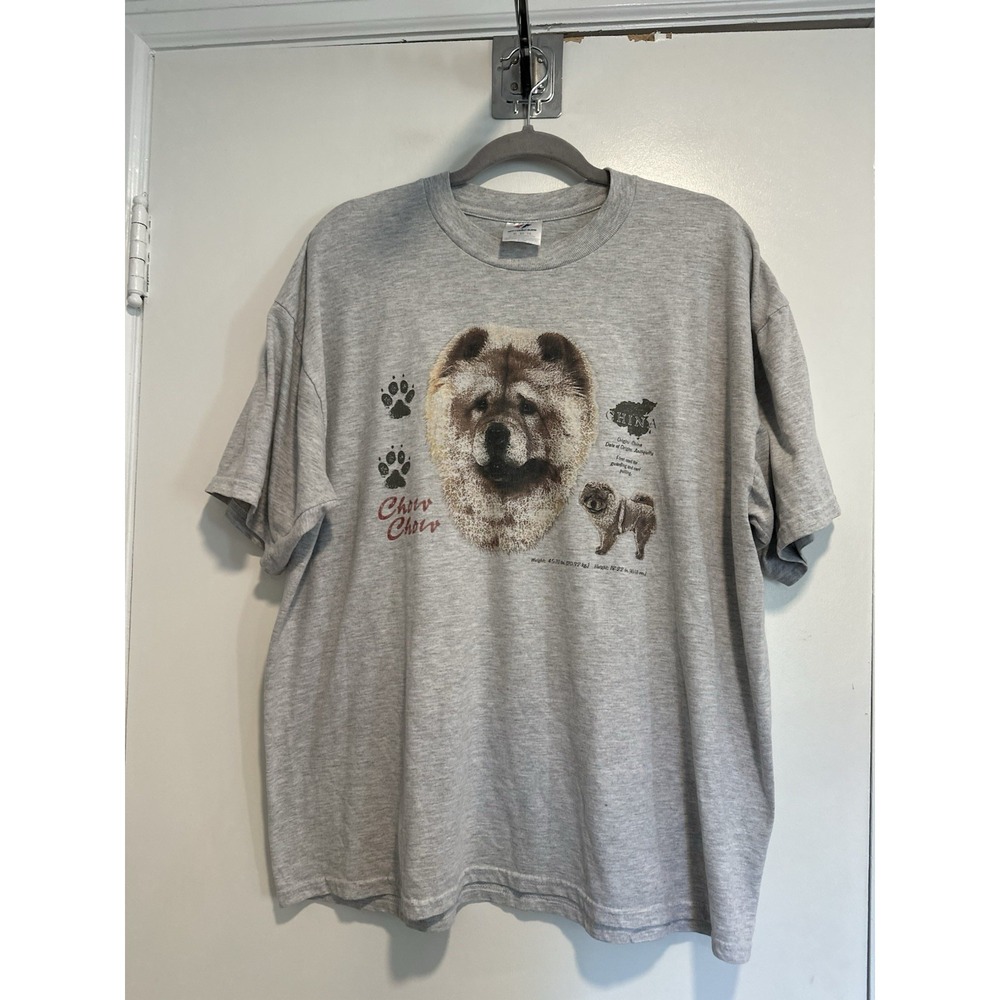 Jerzees Vintage 90s Chow Chow Dog Graphic T-Shirt Sz:XL Gray Cotton Blend
